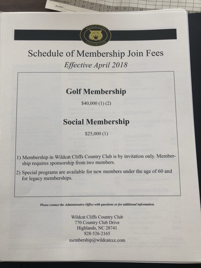 Wildcat Cliffs Country Club Membership Initiation Fees and Monthly Dues
